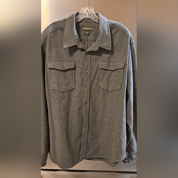 Eddie Bauer Shirt Mens Size XXL Gray Chamois Flannel Long Sleeve Button Front - Picture 1 of 9